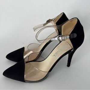 Chanel Interlocking CC Logo D'Orsay Pumps Ankle Strap Pointed Toe Stiletto Heel